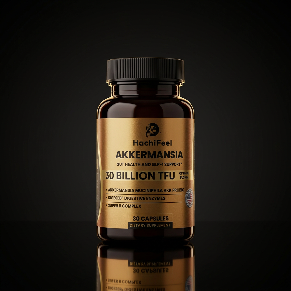 HachiFeel Akkermansia – Gut Health & GLP-1 Support | 30 Billion TFU Probiotic with Digestive Enzymes