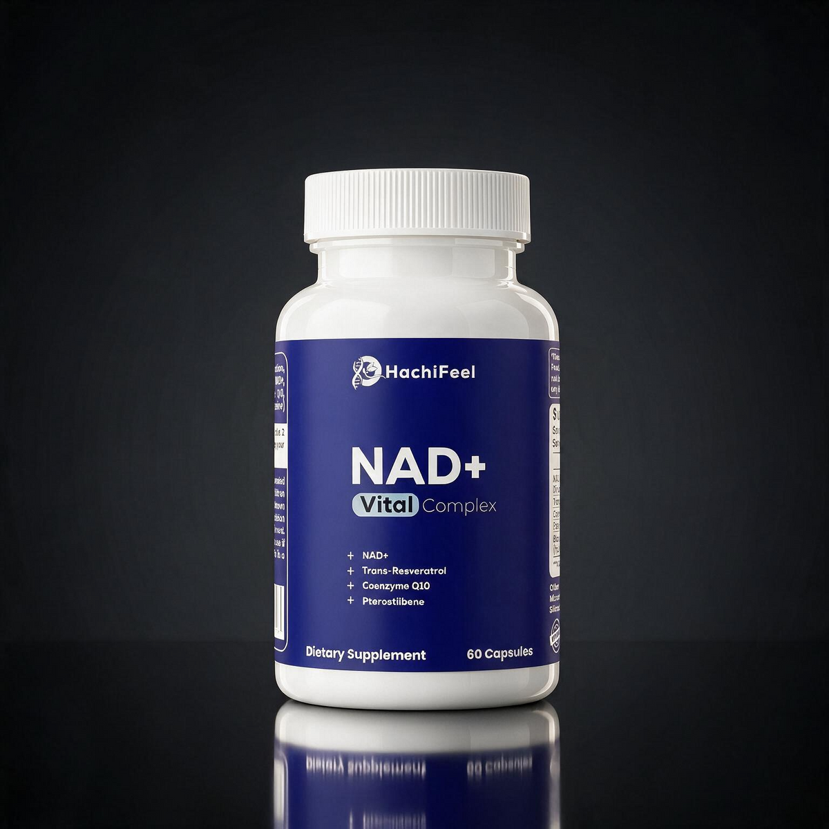 HachiFeel NAD+ Vital Complex – Anti-Aging & Cellular Energy with Resveratrol, CoQ10 & Pterostilbene | 60 Capsules